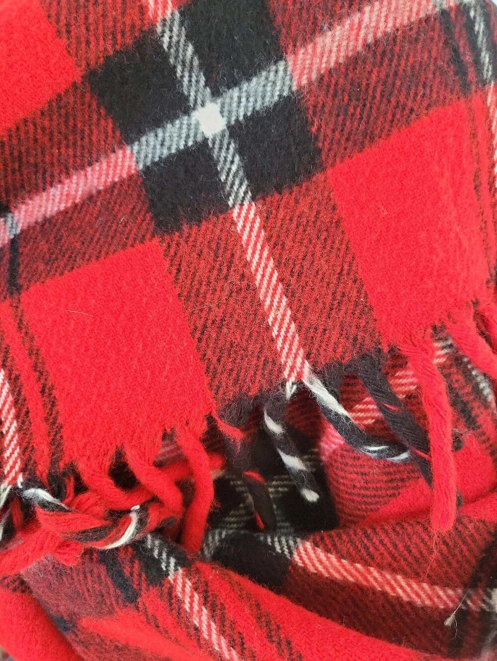 Vintage Faribo Red Plaid Camp Lodge Picnic Fringe Blanket 54